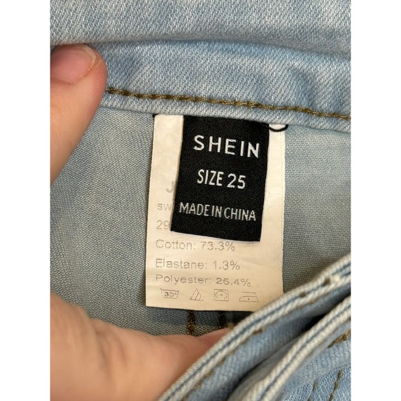 Shein Women's Sexy Shorts Ripped Raw Hem Stretch Mid-Rise Denim Blue 25 NWT - Picture 4 of 8
